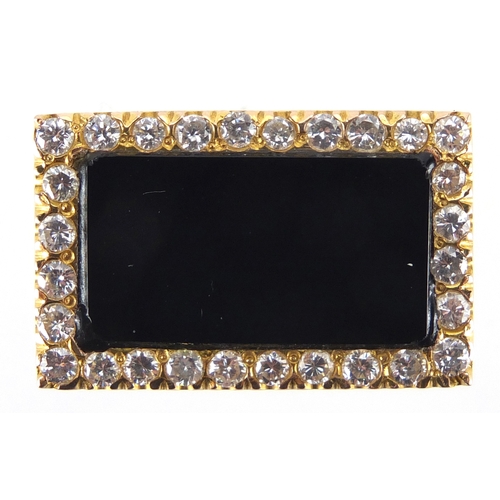 820 - Art Deco unmarked gold black onyx and diamond brooch, 2.6cm in length, approximate weight 5.2g