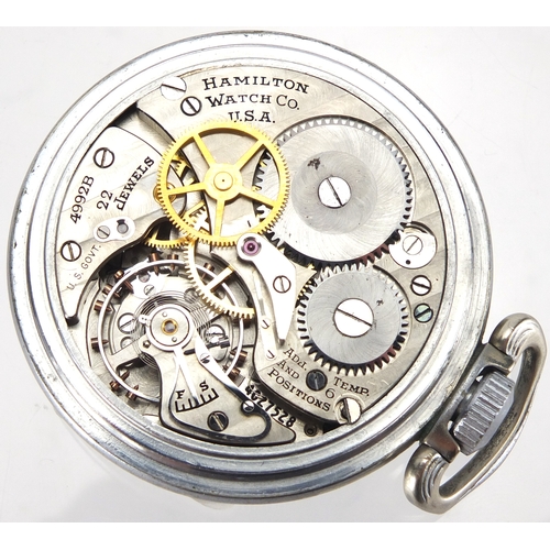 959 - Gentleman's Military interest Waltham GCT pocket watch with black dial, numbered 4992B to the moveme... 