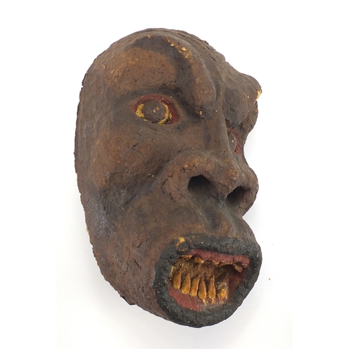 146 - Ronnie Kray late 1960's early 1970's grotesque papier mâché wall mask, made during art sessions in t... 