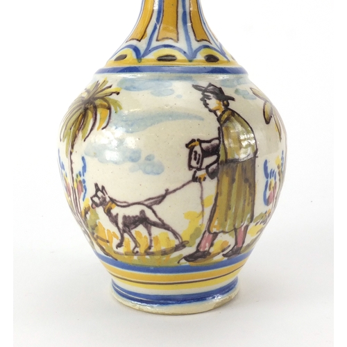 595 - Continental possibly Spanish faience glazed pottery vase, hand painted with a continuous band of a m... 