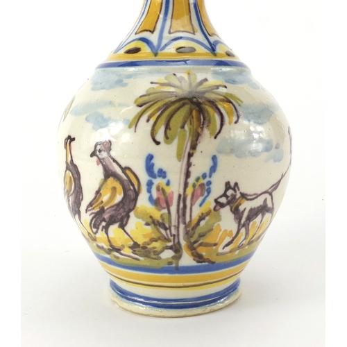 595 - Continental possibly Spanish faience glazed pottery vase, hand painted with a continuous band of a m... 