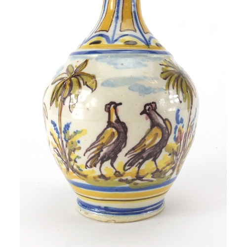 595 - Continental possibly Spanish faience glazed pottery vase, hand painted with a continuous band of a m... 