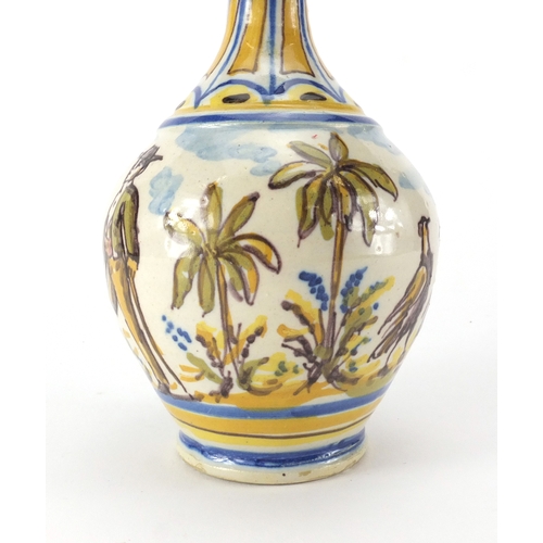 595 - Continental possibly Spanish faience glazed pottery vase, hand painted with a continuous band of a m... 