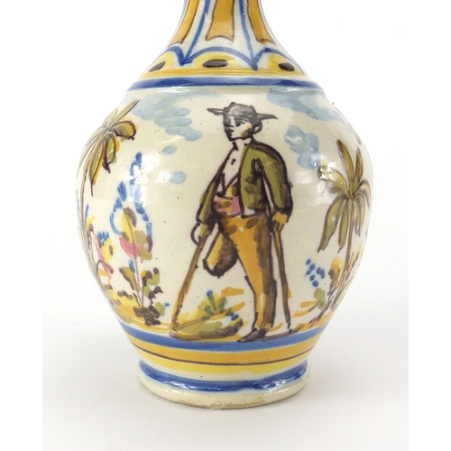 595 - Continental possibly Spanish faience glazed pottery vase, hand painted with a continuous band of a m... 