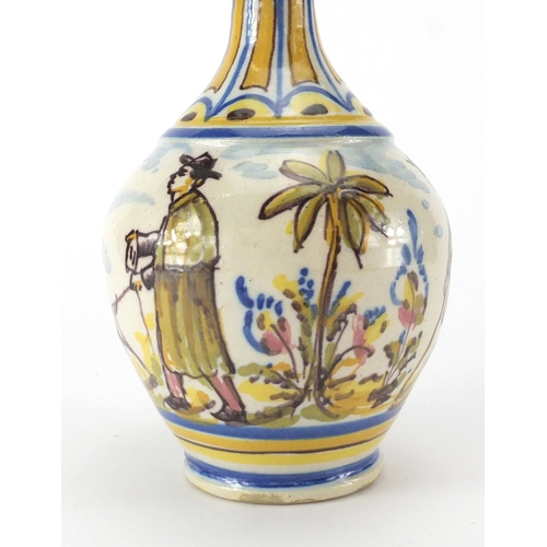 595 - Continental possibly Spanish faience glazed pottery vase, hand painted with a continuous band of a m... 