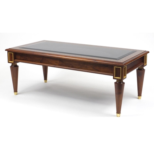 2019 - Clive Christian inlaid walnut coffee table with beveled smoked glass inset top, 46cm H x 118cm W x 6... 