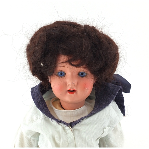 390 - German bisque headed doll with composite limbs by Simon Halbig, numbered 1909, 38cm in length