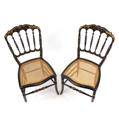 37 - Pair of ebonised occasional chairs, inlaid with Mother of Pearl, 86cm high