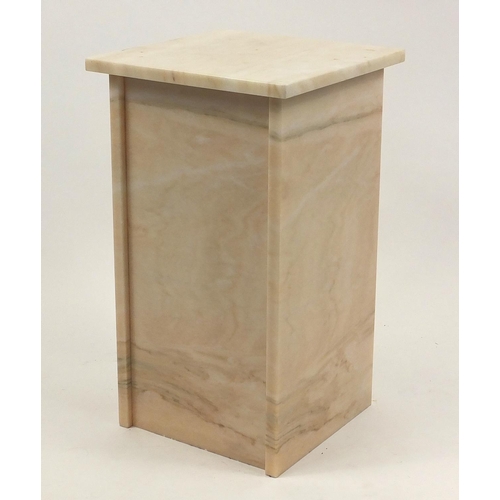 6 - Square white marble pedestal, 62cm H x 35.5cm W x 35.5cm D