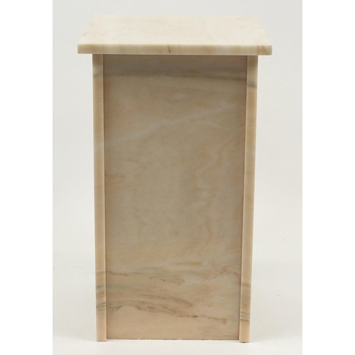 6 - Square white marble pedestal, 62cm H x 35.5cm W x 35.5cm D