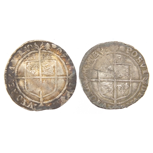 195 - Four Elizabethan hammered silver six pence's, 1564, 1569, 1586 and 1593, approximate weight 11.3g