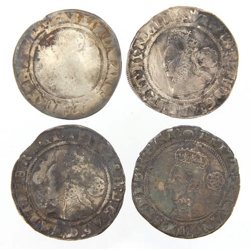 195 - Four Elizabethan hammered silver six pence's, 1564, 1569, 1586 and 1593, approximate weight 11.3g