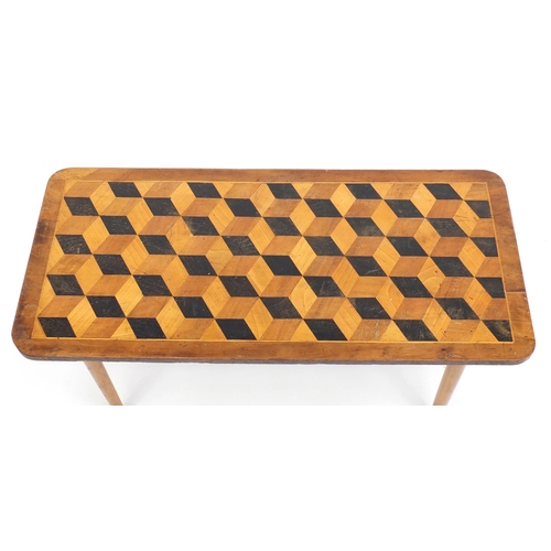 80 - Geometric inlaid coffee table, 40cm H x 88cm W x 41cm D