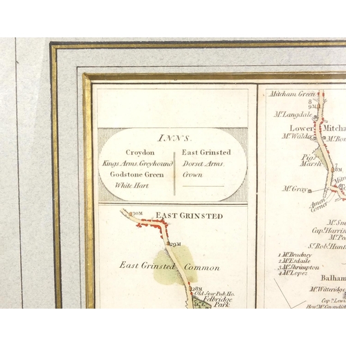 127 - Late 18th century Newinghton to Ryegate road plan by J Cary, dated July 1st 1790, mounted and framed... 