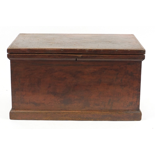 5 - Victorian pine trunk with fitted candle box, 45cm H x 82cm W x 48cm D