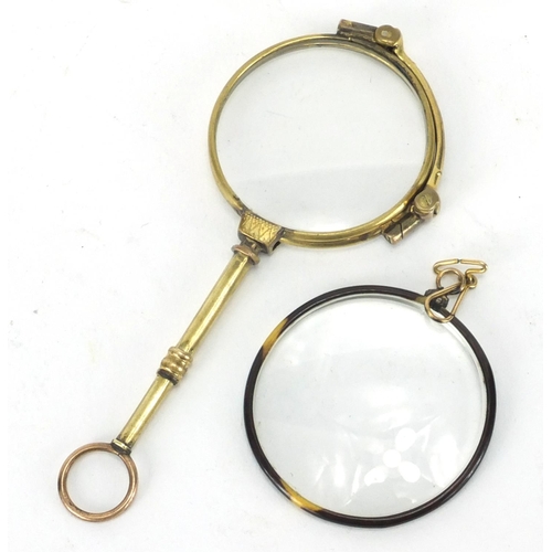 364 - Pair of gilt metal folding lorgnettes and a faux tortoiseshell eye piece