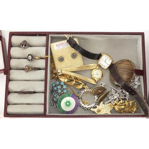 292 - Costume jewellery including brooches, rings, wristwatches and necklaces