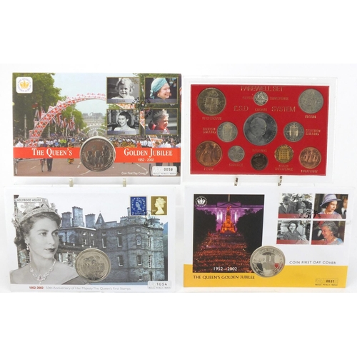 445 - Selection of Golden Jubilee commemorative coin covers and a British coin set