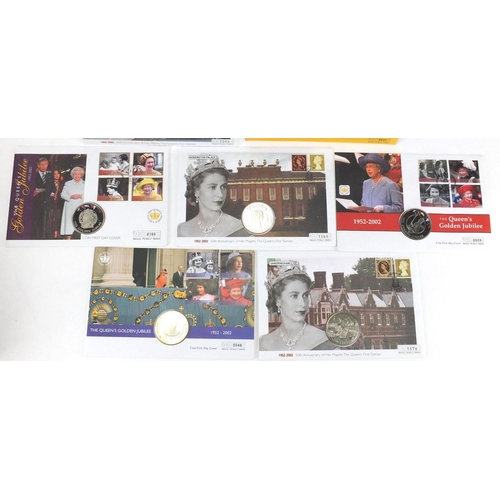 445 - Selection of Golden Jubilee commemorative coin covers and a British coin set