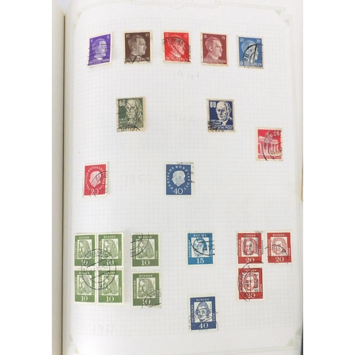 619 - Selection of World stamps arranged in albums and cigarette cards including motor cars and aviation