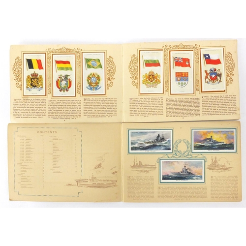 619 - Selection of World stamps arranged in albums and cigarette cards including motor cars and aviation