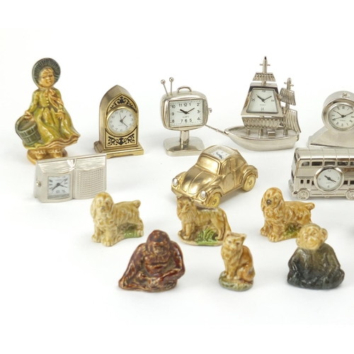 348 - Group of miniature clocks and Wade Whimsies