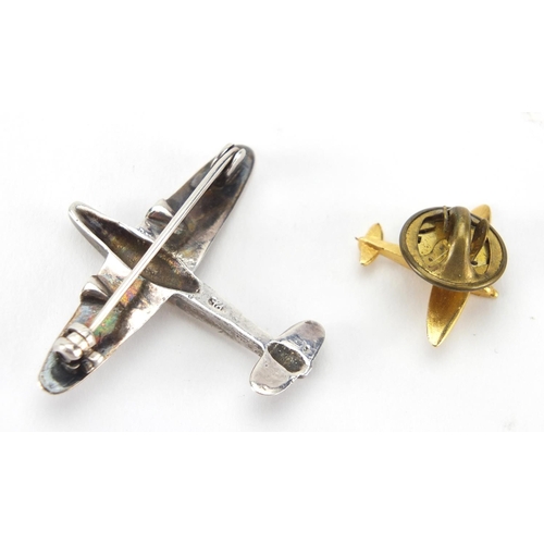 267 - Military interest 925 silver airplane brooch and lapel pin