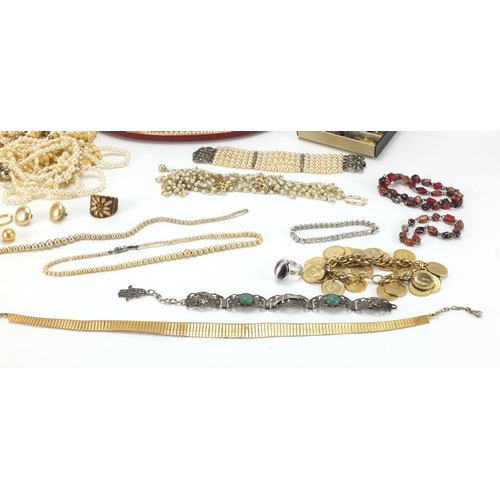 309 - Costume jewellery including simulated pearl necklaces and silver items