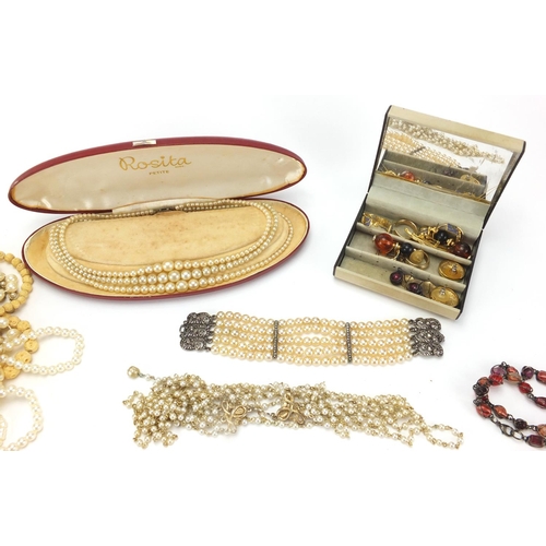 309 - Costume jewellery including simulated pearl necklaces and silver items