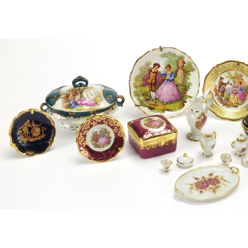 572 - Group of Limoge porcelain miniatures including sugar tongs