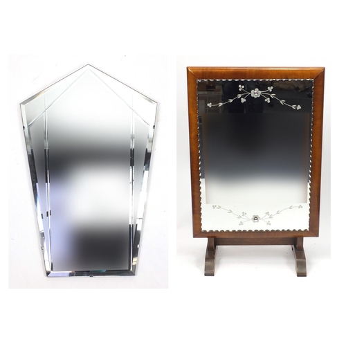 52 - Mirrored tilt top table together with an Art Deco wall hanging mirror