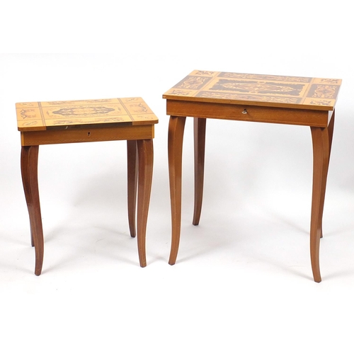 13 - Four Sorrento style musical tables, each with Reuge Music labels