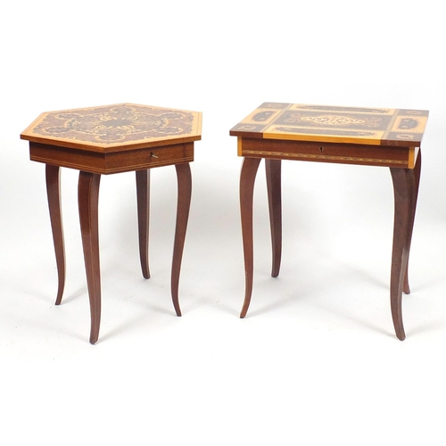 13 - Four Sorrento style musical tables, each with Reuge Music labels