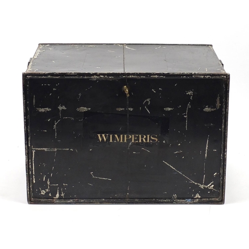 2035 - 19th century Wimperis tin container with carrying handles, 42cm H x 60cm W x 41cm D