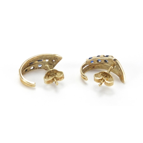 2453 - Pair of 9ct gold sapphire and diamond earrings, 1.5cm in length, approximate weight 2.3g