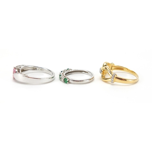 2459 - Five silver rings, set with colourful stones, various sizes, approximate weight 19.4g