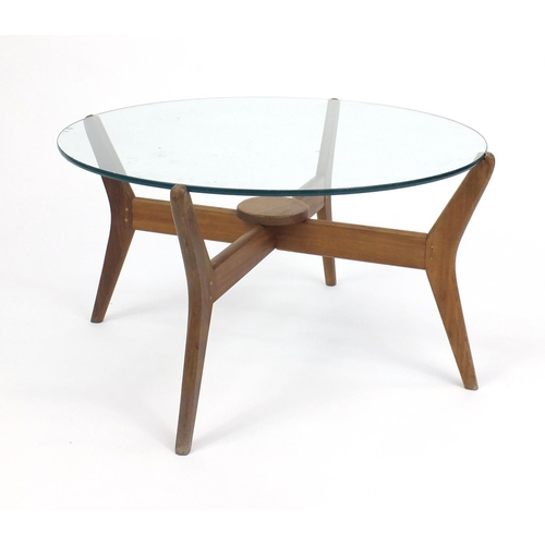 2010 - Vintage teak coffee table with glass top, 41cm high  x 72cm in diameter
