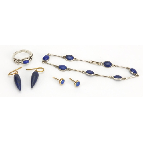 2456 - Silver and Lapis Lazuli jewellery and a pair of 9ct gold earrings