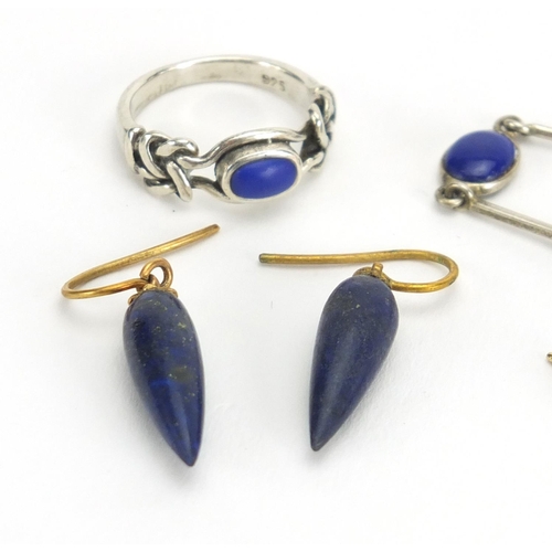 2456 - Silver and Lapis Lazuli jewellery and a pair of 9ct gold earrings