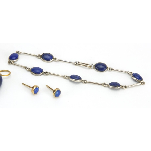 2456 - Silver and Lapis Lazuli jewellery and a pair of 9ct gold earrings