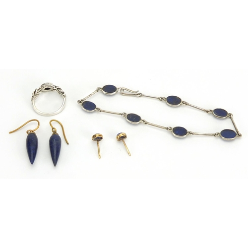 2456 - Silver and Lapis Lazuli jewellery and a pair of 9ct gold earrings