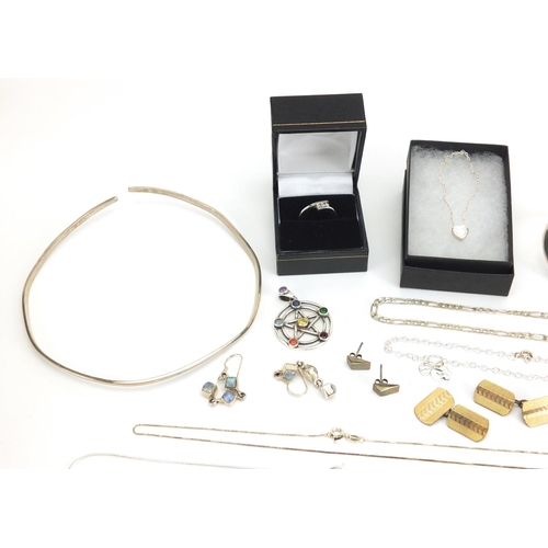 2461 - Mostly silver jewellery including necklaces, pendants, and a 9ct white gold diamond ring