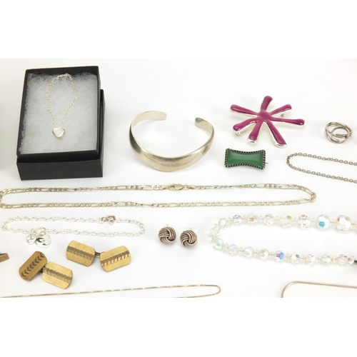 2461 - Mostly silver jewellery including necklaces, pendants, and a 9ct white gold diamond ring