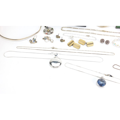 2461 - Mostly silver jewellery including necklaces, pendants, and a 9ct white gold diamond ring