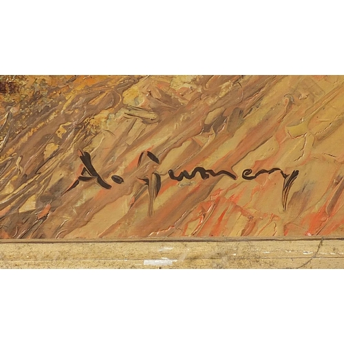 2027 - Continental seascape with figure and volcano, oil on canvas, bearing a signature A Guner, framed, 94... 