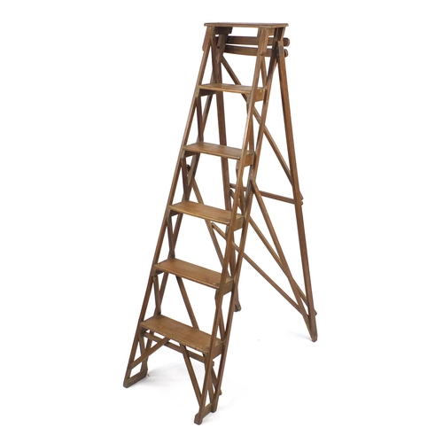 2020 - Vintage mahogany folding step ladder, 160cm high