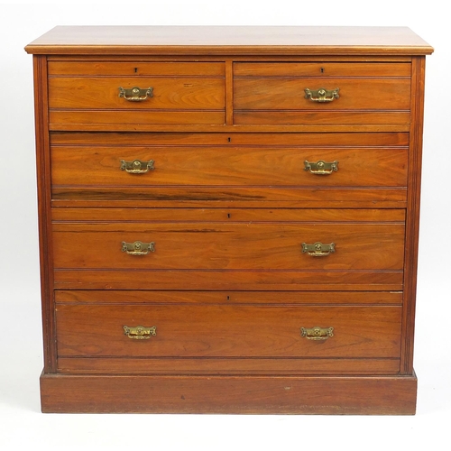 2002 - Victorian walnut five drawer chest, 118cm H x 120cm W x 54.5cm D