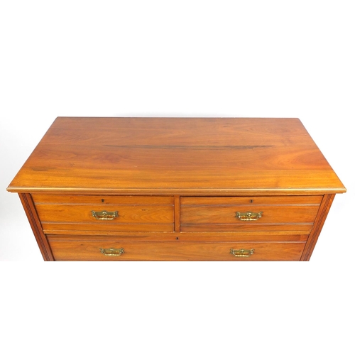 2002 - Victorian walnut five drawer chest, 118cm H x 120cm W x 54.5cm D