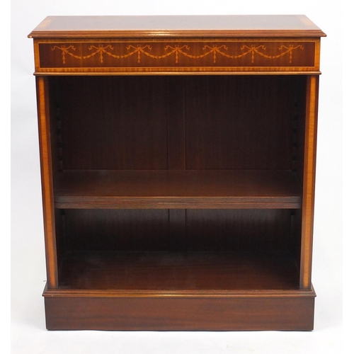 2018 - Inlaid mahogany bookcase with two adjustable shelves, 95cm H x 84cm W x 32cm D