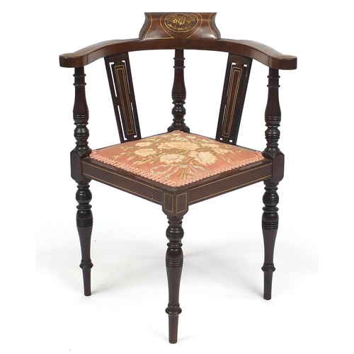 48 - Edwardian inlaid mahogany child's corner chair, 59cm high